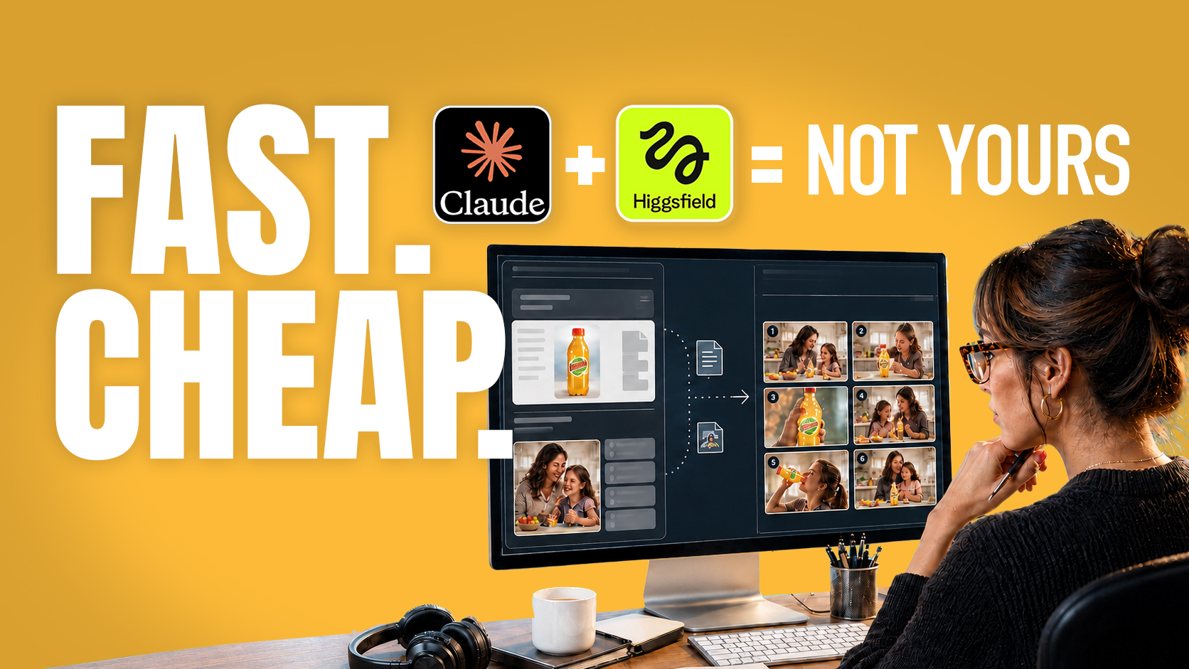 Claude plus Higgsfield equals not yours — an art director working at a storyboard workstation